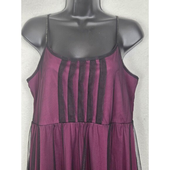 Xhilaration Pintuck Dress XL Burgundy Black Mesh Skater Fit Flare Party Cocktail - Picture 2 of 10
